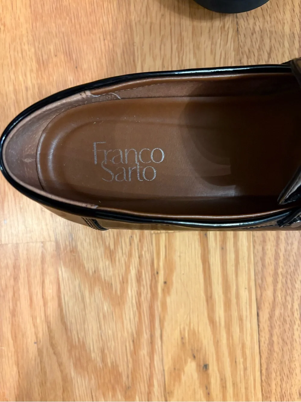 Franco Sarto Cassandra Black Patent Penny Loafers - Size 9.5